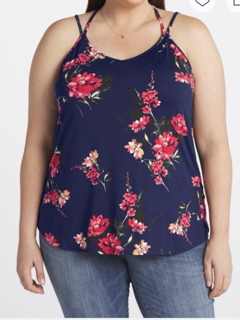 Papermoon | Floral Tank with Cross Strap Detail | Navy & Pink | 1X